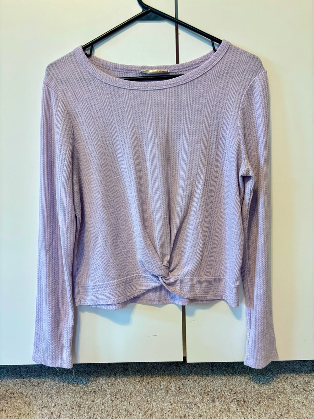 Pink rose twist front waffle knit long sleeve